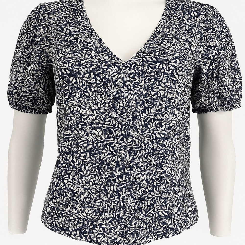 J. Crew Navy and White Leaf Print Blouse